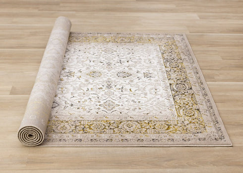 5' X 8' Cream Black And Tan Medallion Area Rug
