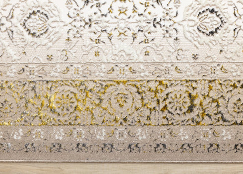 5' X 8' Cream Black And Tan Medallion Area Rug