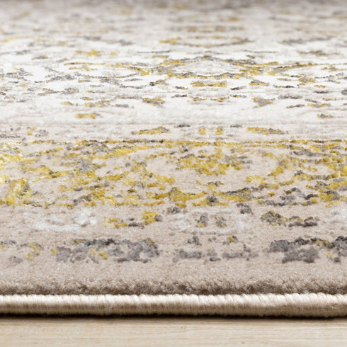 5' X 8' Cream Black And Tan Medallion Area Rug