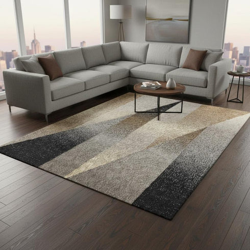 8' X 11' Gray Brown And Beige Geometric Area Rug
