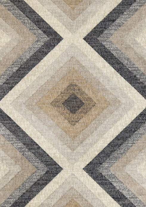 8' X 11' Gray Beige And Black Geometric Area Rug