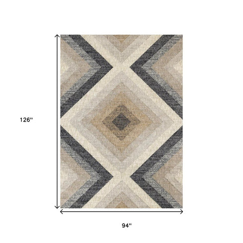 8' X 11' Gray Beige And Black Geometric Area Rug