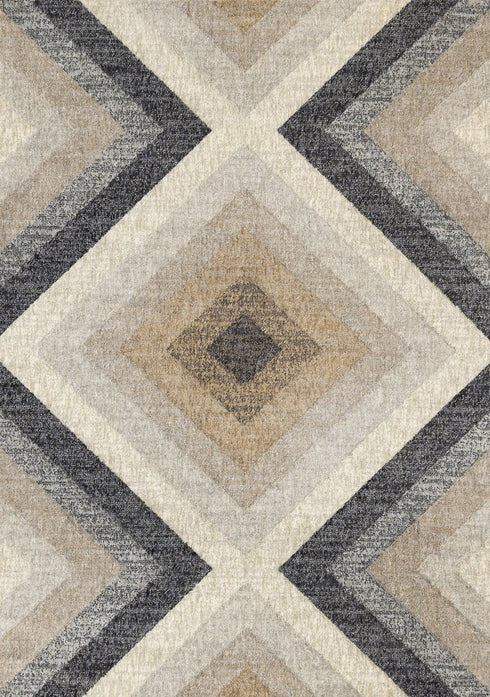 8' X 11' Gray Beige And Black Geometric Area Rug
