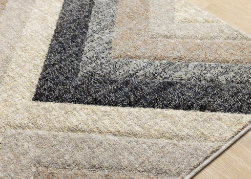 8' X 11' Gray Beige And Black Geometric Area Rug