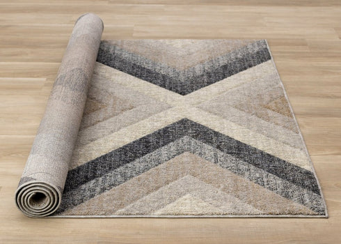 8' X 11' Gray Beige And Black Geometric Area Rug