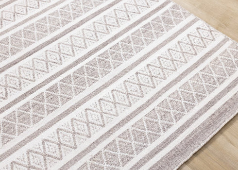 5' X 8' Cream Gray And Brown Geometric Hand Woven Area Rug