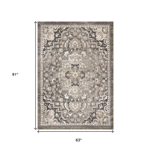 5' X 8' Taupe Gray And Brown Medallion Area Rug