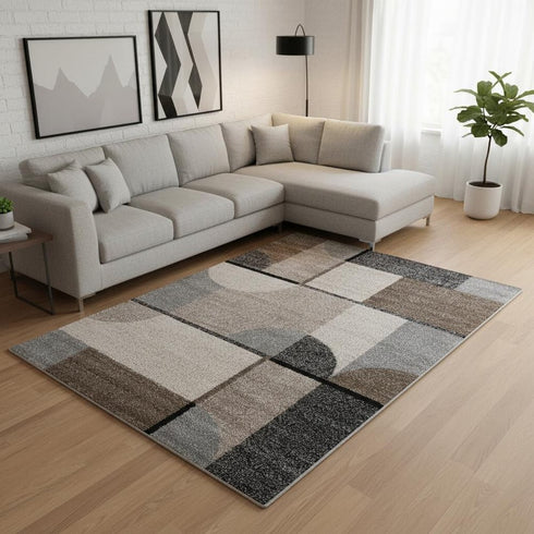 8' X 11' Cream Gray And Brown Geometric Area Rug
