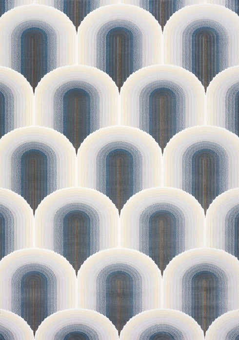 5' X 8' Cream And Blue Geometric Area Rug