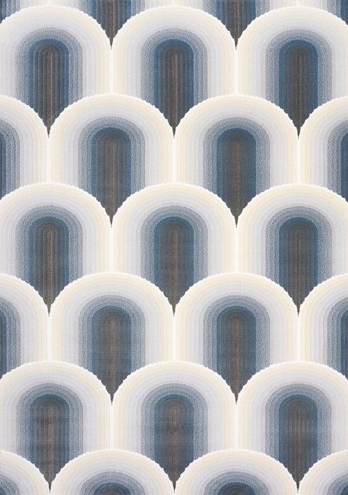5' X 8' Cream And Blue Geometric Area Rug