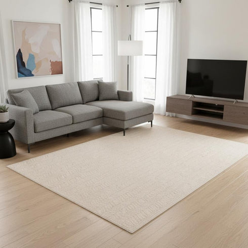 8' X 11' Beige And Cream Chevron Area Rug