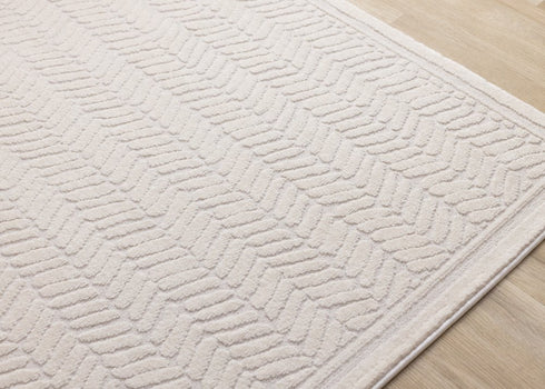 8' X 11' Beige And Cream Chevron Area Rug