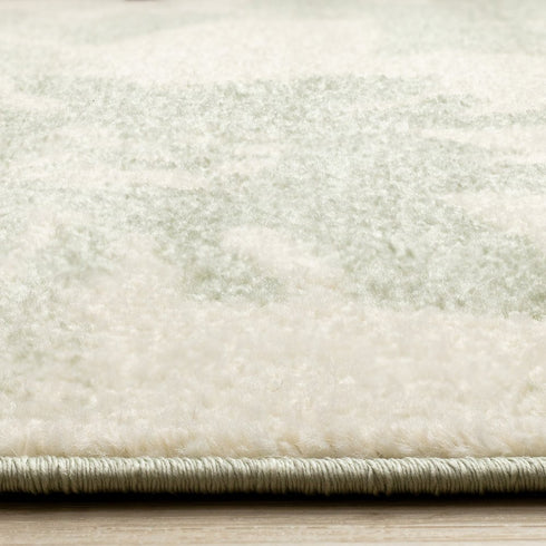 5' X 8' Green And Cream Botanical Leaves Area Rug