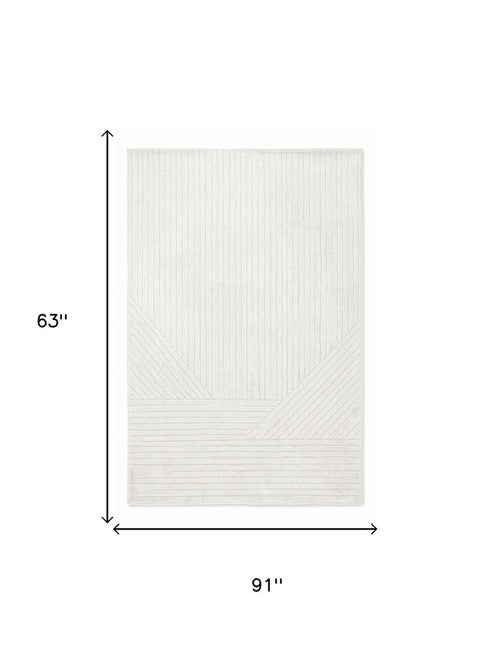 5' X 8' Cream And White Striped Area Rug