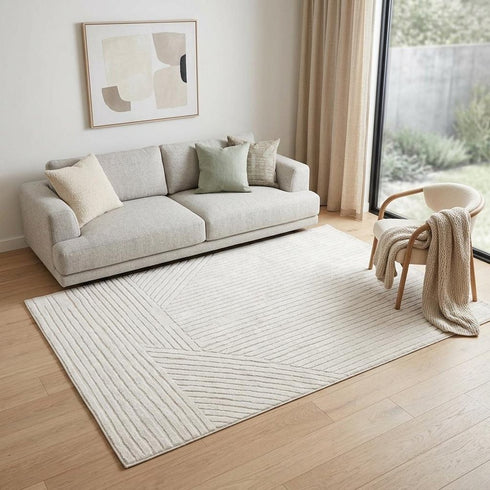 5' X 8' Cream And White Striped Area Rug