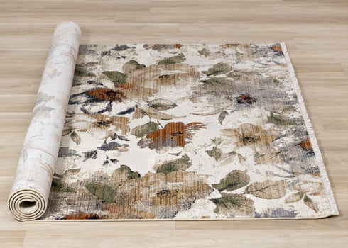 8' X 10' Cream Beige And Green Floral Area Rug