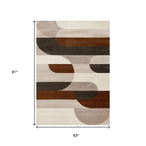5' X 8' Cream Red And Brown Geometric Area Rug
