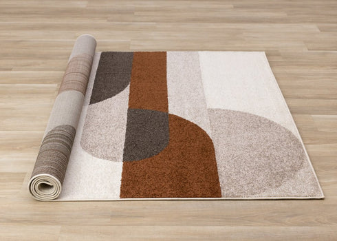 5' X 8' Cream Red And Brown Geometric Area Rug