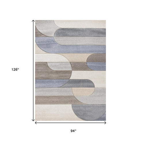 8' X 11' Blue Cream And Brown Geometric Area Rug