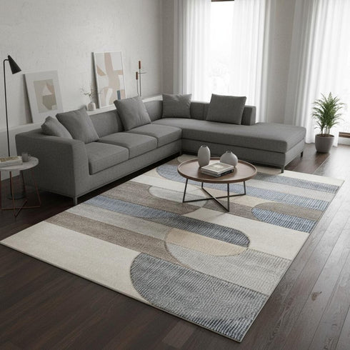 8' X 11' Blue Cream And Brown Geometric Area Rug
