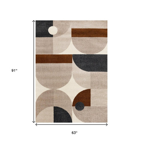 5' X 8' Cream Taupe And Red Geometric Area Rug