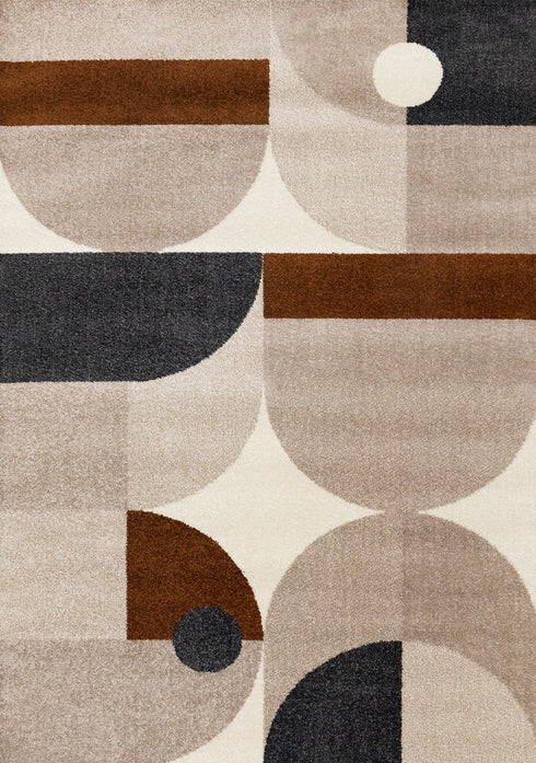 5' X 8' Cream Taupe And Red Geometric Area Rug