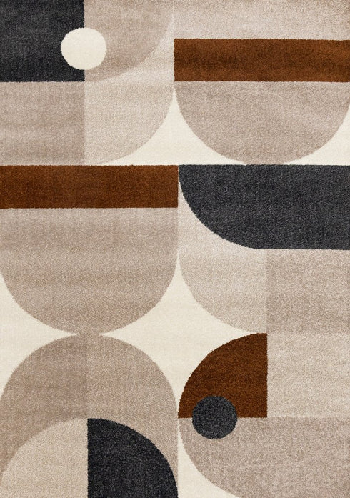 5' X 8' Cream Taupe And Red Geometric Area Rug