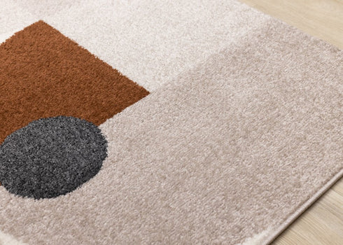 5' X 8' Cream Taupe And Red Geometric Area Rug