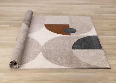 5' X 8' Cream Taupe And Red Geometric Area Rug