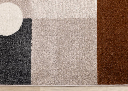 5' X 8' Cream Taupe And Red Geometric Area Rug