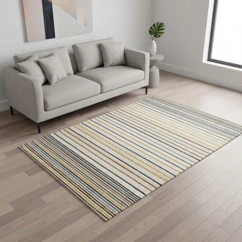 8' X 11' Cream Blue And Red Striped Area Rug