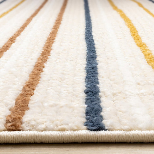 8' X 11' Cream Blue And Red Striped Area Rug
