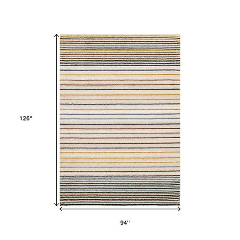 8' X 11' Cream Blue And Red Striped Area Rug