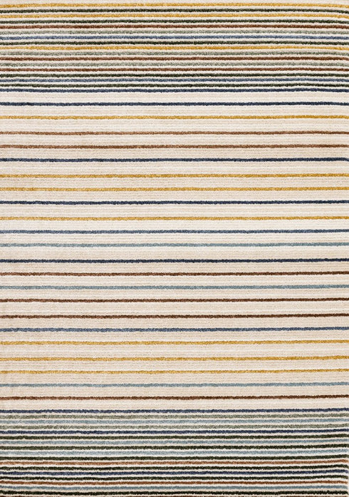 8' X 11' Cream Blue And Red Striped Area Rug