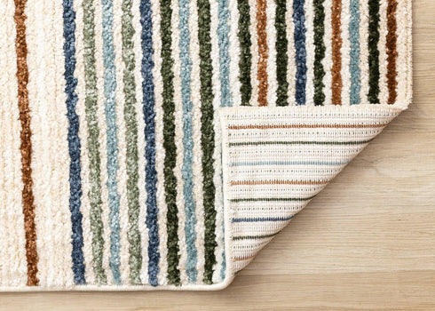 8' X 11' Cream Blue And Red Striped Area Rug