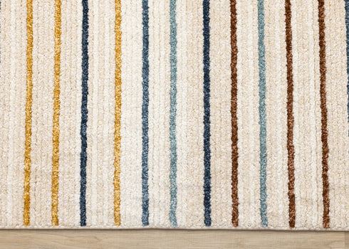 8' X 11' Cream Blue And Red Striped Area Rug