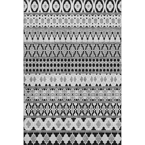 8' X 10' Black And Ivory Ikat Washable Area Rug With UV Protection