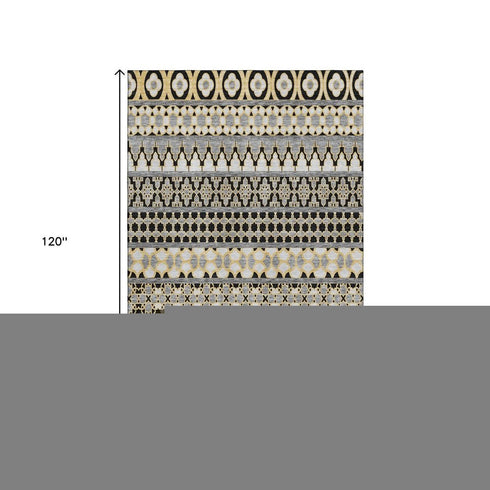 8' X 10' Charcoal Ivory And Copper Ikat Washable Area Rug With UV Protection