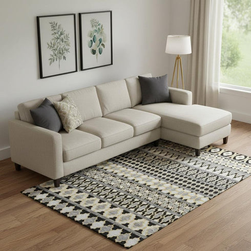 8' X 10' Charcoal Ivory And Copper Ikat Washable Area Rug With UV Protection