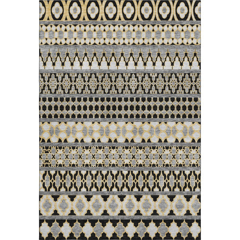 8' X 10' Charcoal Ivory And Copper Ikat Washable Area Rug With UV Protection