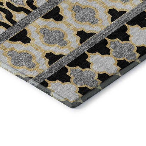 8' X 10' Charcoal Ivory And Copper Ikat Washable Area Rug With UV Protection