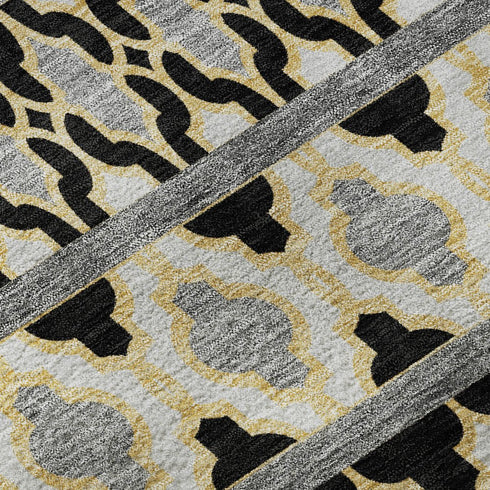 8' X 10' Charcoal Ivory And Copper Ikat Washable Area Rug With UV Protection