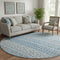 8' Sky Blue Gray And Ivory Ikat Washable Round Rug With UV Protection