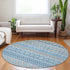 8' Sky Blue Gray And Ivory Ikat Washable Round Rug With UV Protection