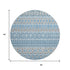 8' Sky Blue Gray And Ivory Ikat Washable Round Rug With UV Protection