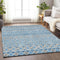 9' X 12' Sky Blue Gray And Ivory Ikat Washable Area Rug With UV Protection
