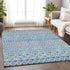 9' X 12' Sky Blue Gray And Ivory Ikat Washable Area Rug With UV Protection