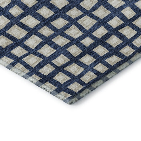 5' X 8' Blue And Ivory Geometric Washable Area Rug With UV Protection