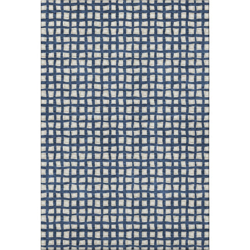 5' X 8' Blue And Ivory Geometric Washable Area Rug With UV Protection
