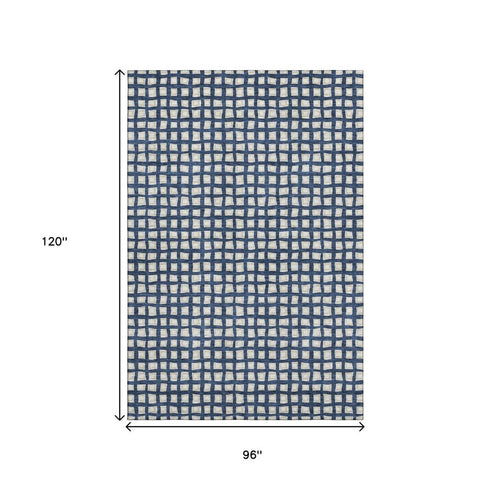 8' X 10' Blue And Ivory Geometric Washable Area Rug With UV Protection